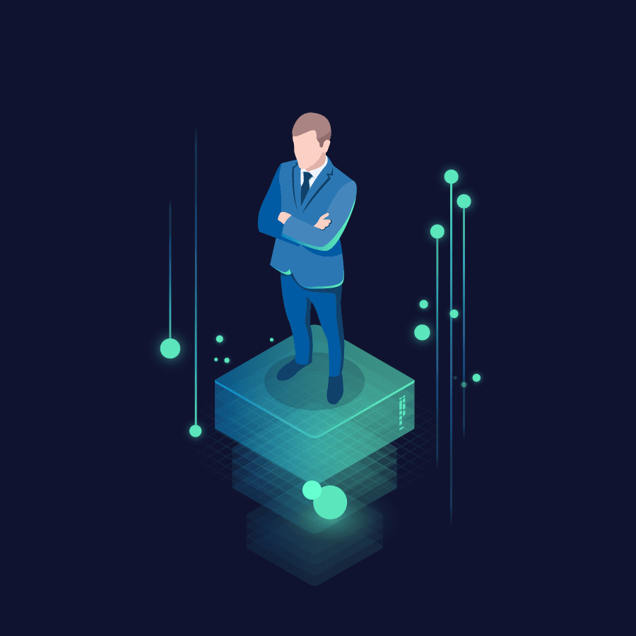 Man standing on floating box